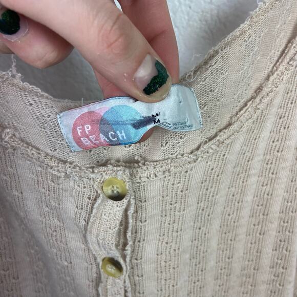 FP Beach Beige Button Up High-Low Ribbed Tank Top - Picture 4 of 6